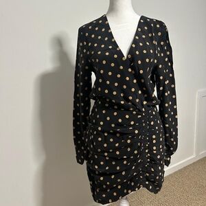 Bec + Bridge polka dot silk mini dress black brown long sleeve